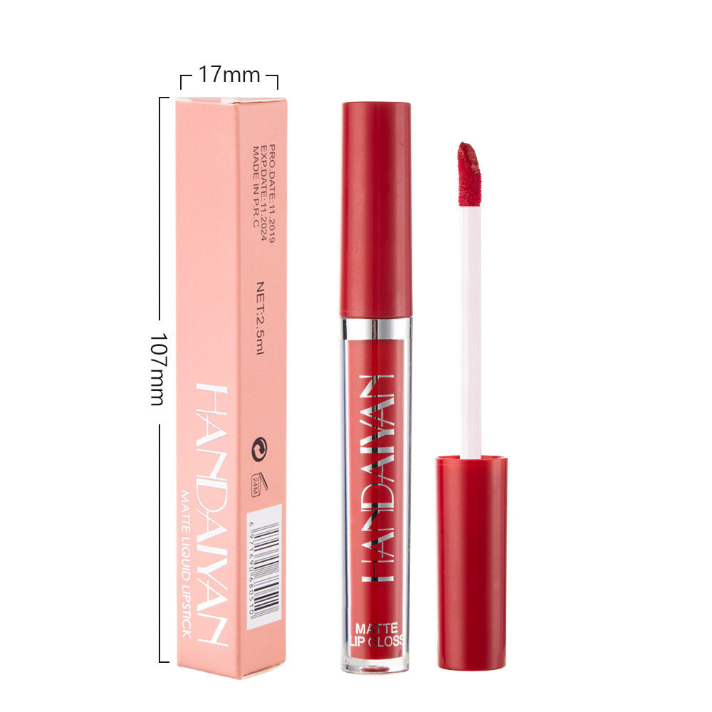 Matte non-stick cup lip gloss from Spacewallart featuring a sleek applicator and smooth, matte finish in a beauty product image.