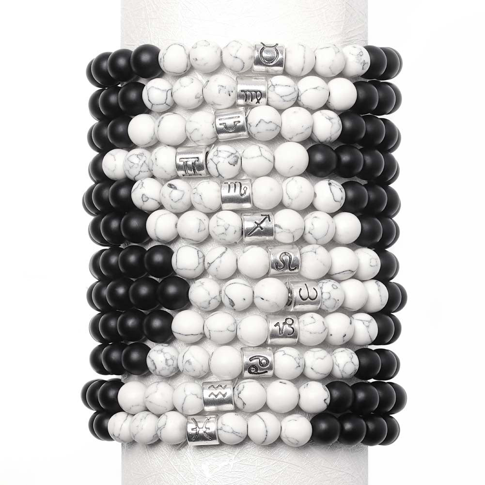 Black agate and white turquoise couple bracelets, stylish accessories from Spacewallart featuring natural stone beads.