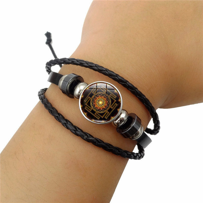 Sacred Geometry Sri Yantra glass buckle accessory with intricate design, made by Spacewallart, showcasing spiritual symbolism and craftsmanship.