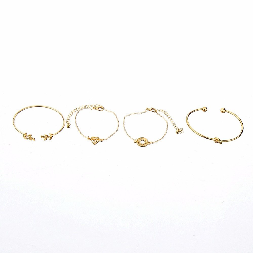 Bohemia Leaf Knot Hand Cuff Link Chain Charm Bracelet featuring leaf and knot designs, made by Spacewallart.