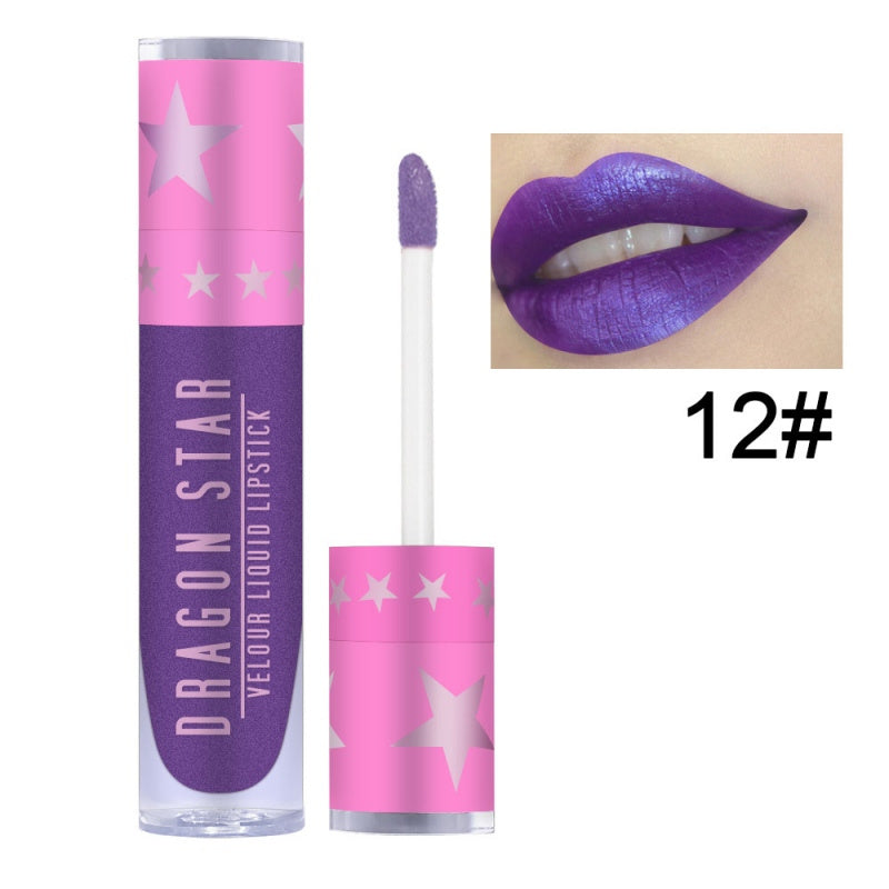 Matte velvet purple lipstick from Spacewallart showing a close-up of the lipstick tube and swatch on a neutral background.
