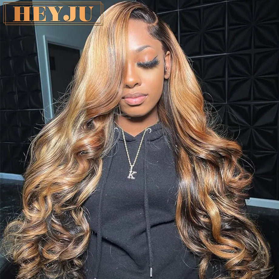 Body Wave Highlight Human Hair Wig by Spacewallart showing wavy, highlighted hair with natural texture and full volume.