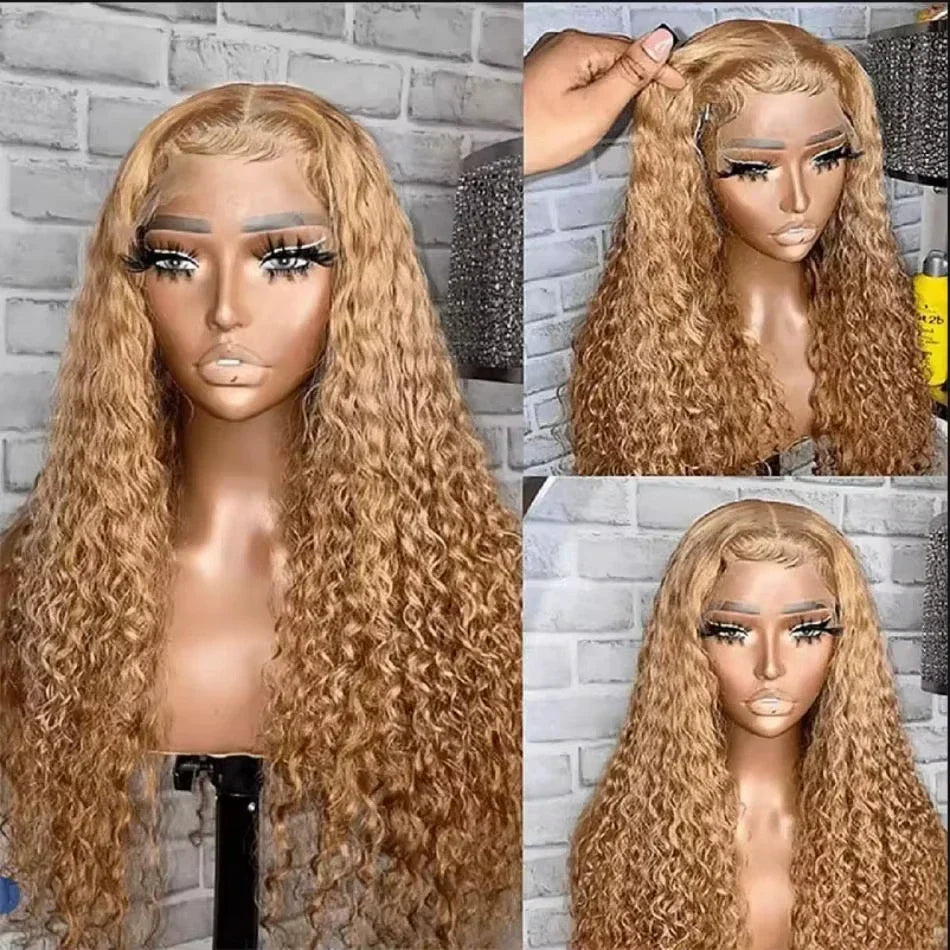 Honey blonde lace front human hair wig by Spacewallart, showing the natural hairline and soft, wavy lace front hairstyle.
