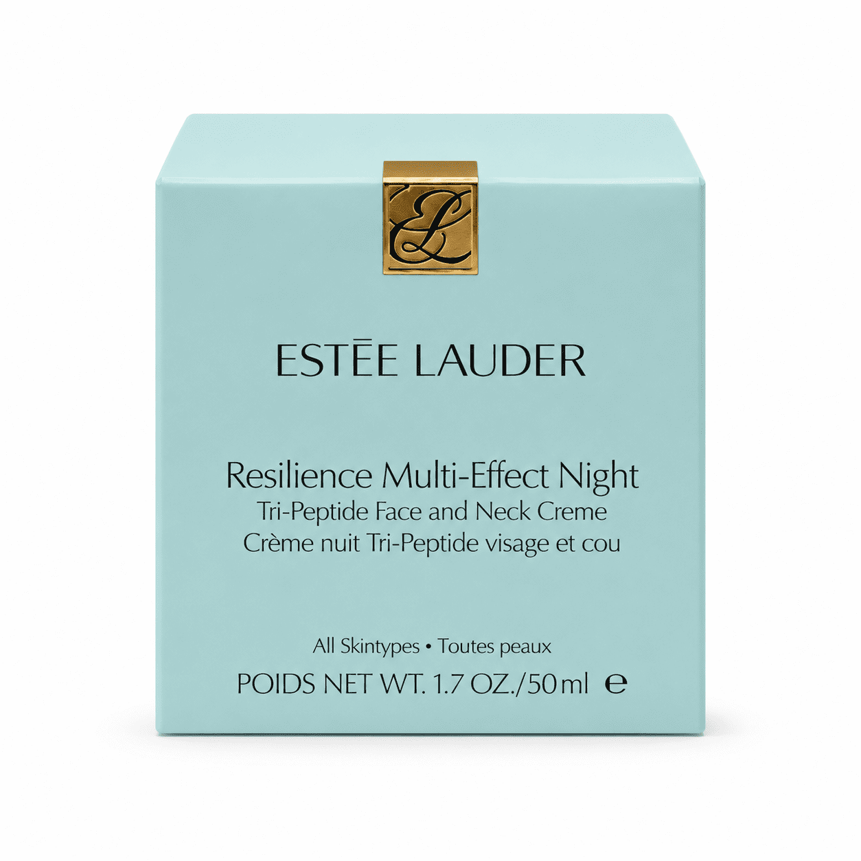 Estée Lauder Resilience Multi-Effect Night Face and Neck Creme in 1.7 oz jar, for all skin types, with a smooth, luxurious texture.