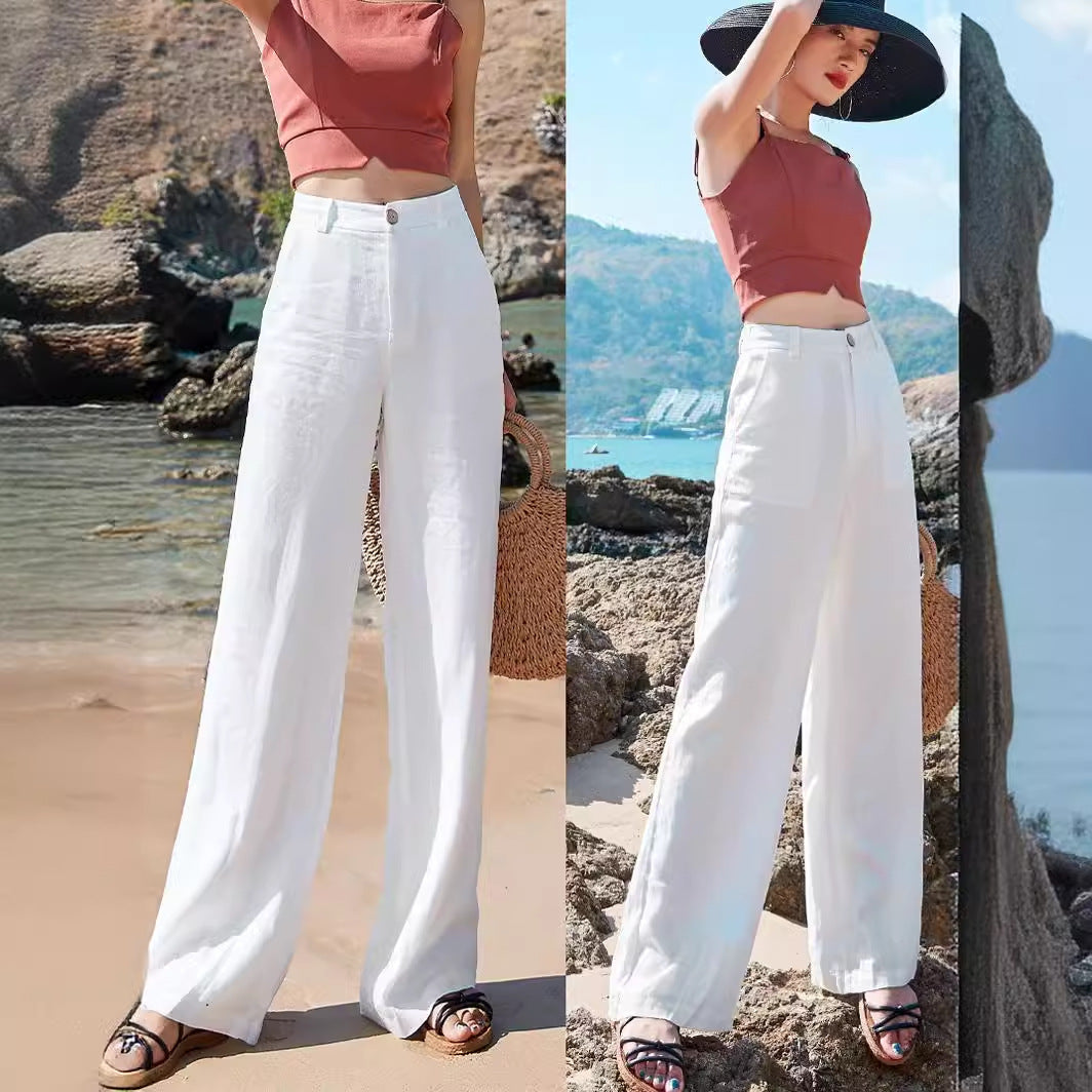 Light beige summer casual pants from Spacewallart featuring a relaxed fit and lightweight fabric, ideal for warm weather.