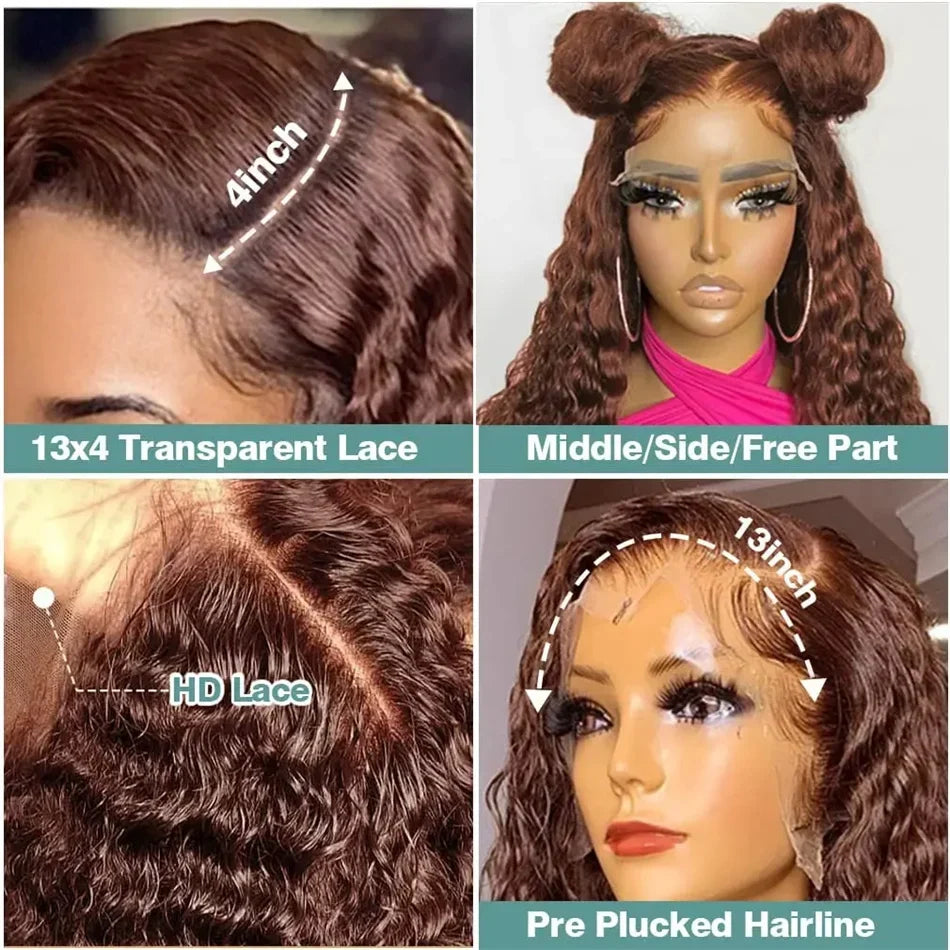 Chocolate brown HD lace frontal human hair wig from Spacewallart, showcasing natural hair texture and intricate lace frontal design.
