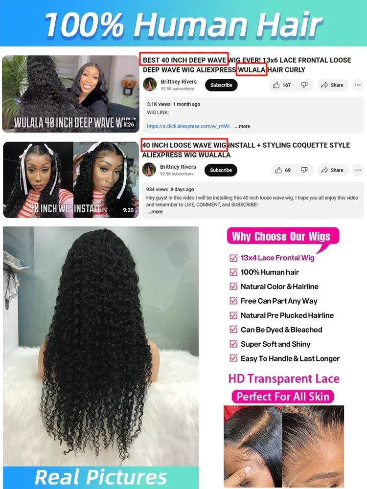 Deep wave lace frontal wig by Spacewallart featuring natural deep wave hair and a transparent lace frontal for a seamless look.