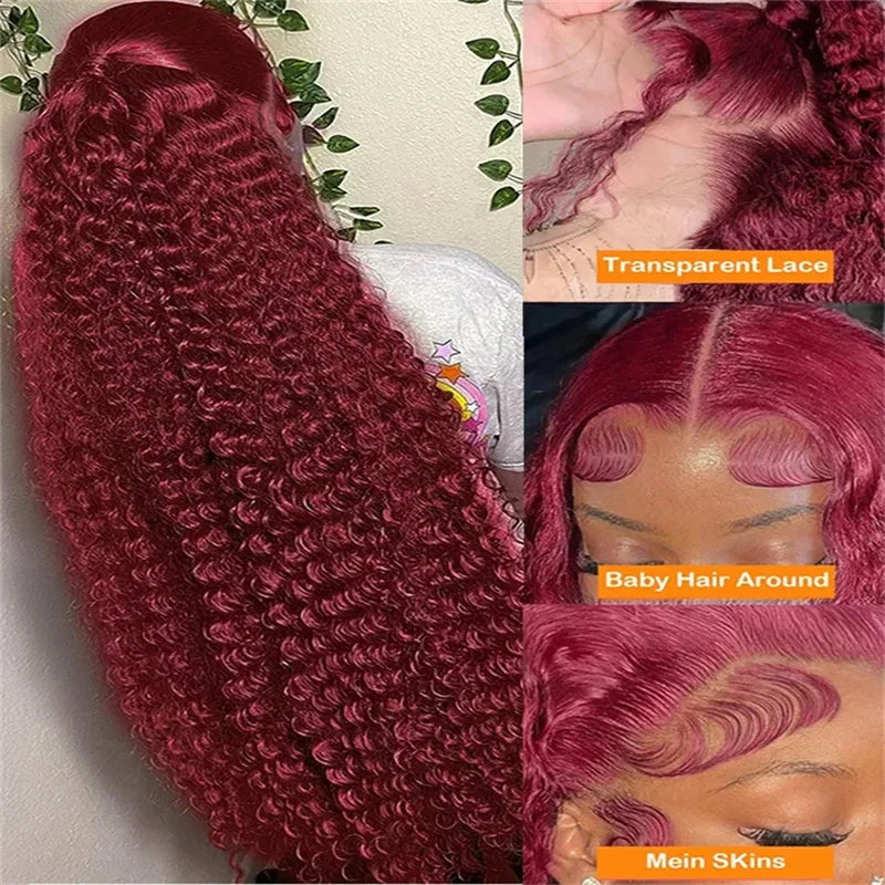 Burgundy HD lace frontal human hair wig by Spacewallart, showcasing smooth, natural-looking lace front with rich burgundy color.