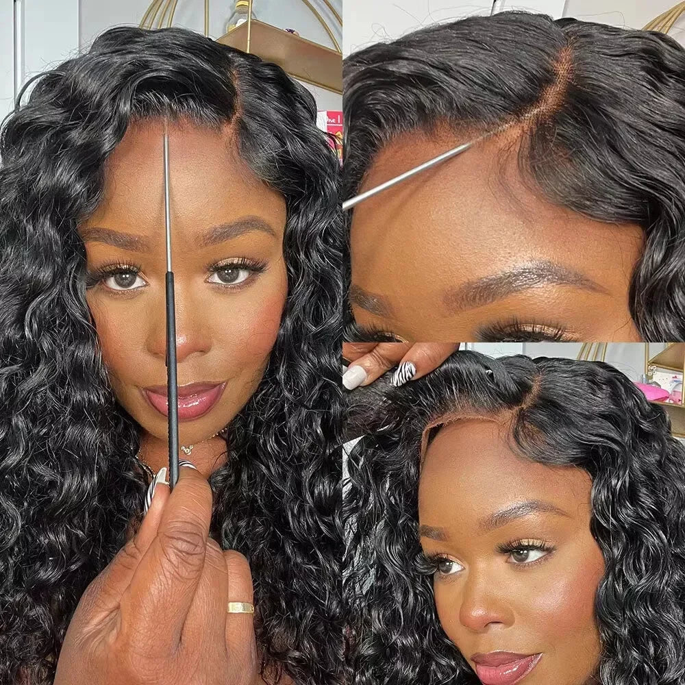 Deep wave glueless wig by Spacewallart, showcasing natural-looking hair with soft, deep wave curls and a secure, seamless fit.