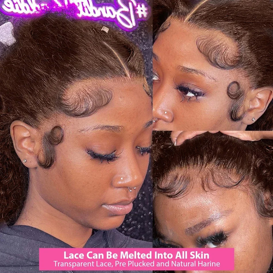 Chocolate brown HD lace frontal human hair wig by Spacewallart, showcasing natural hair texture and lace frontal detail.