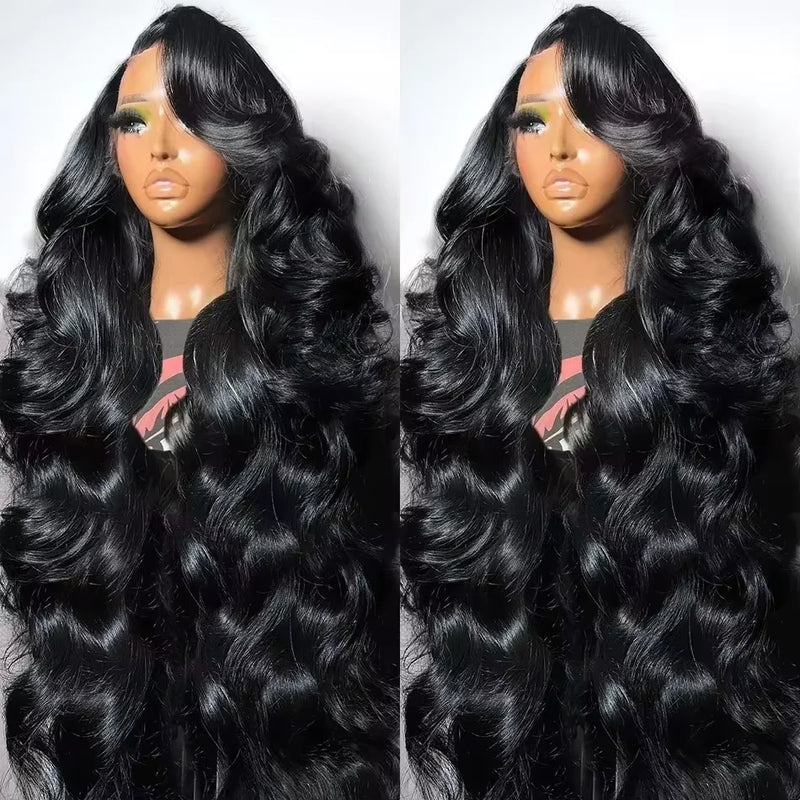 Real Remy Brazilian human hair wig by Spacewallart, showcasing natural black, straight hair with a sleek, full hairstyle.
