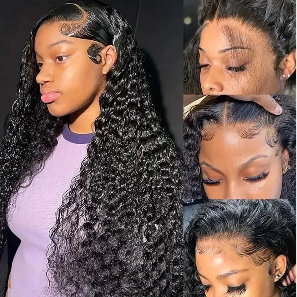 Deep wave lace frontal curly wig by Spacewallart with lush, voluminous curls and natural hairline, styled on a mannequin head.