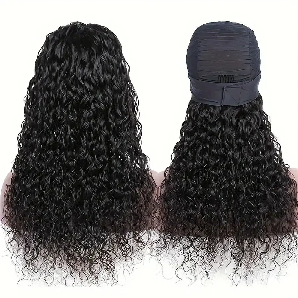 Water wave human hair headband wig from Spacewallart with natural, flowing waves and a comfortable headband style.