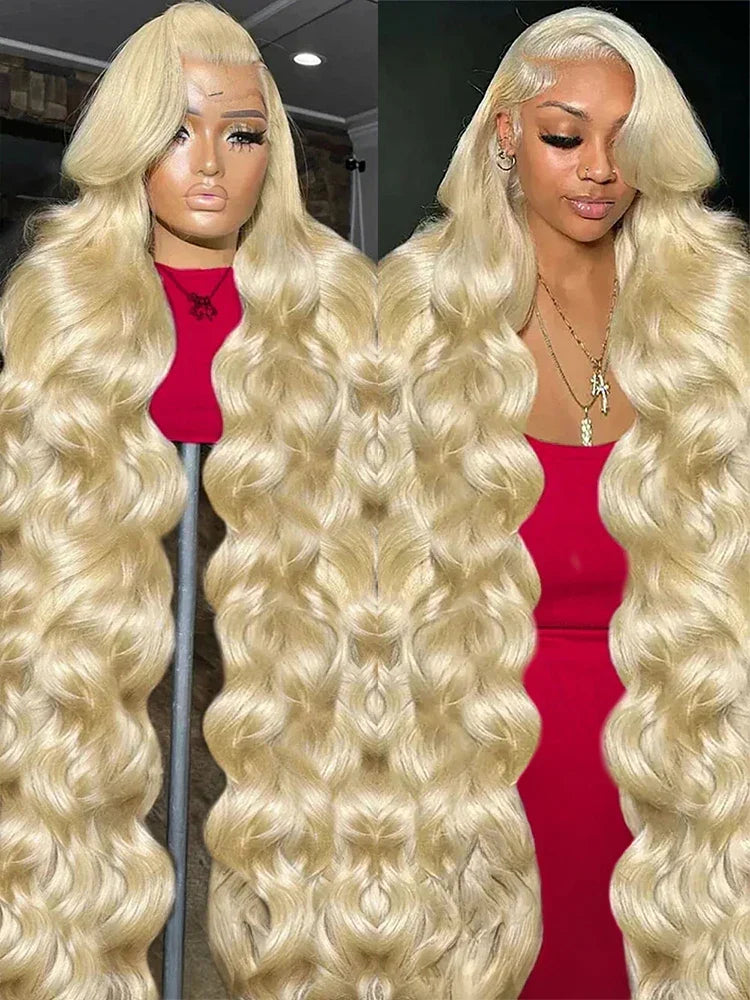 Honey blonde body wave curly wig by Spacewallart, showcasing soft, voluminous curls and natural shine on silky hair.