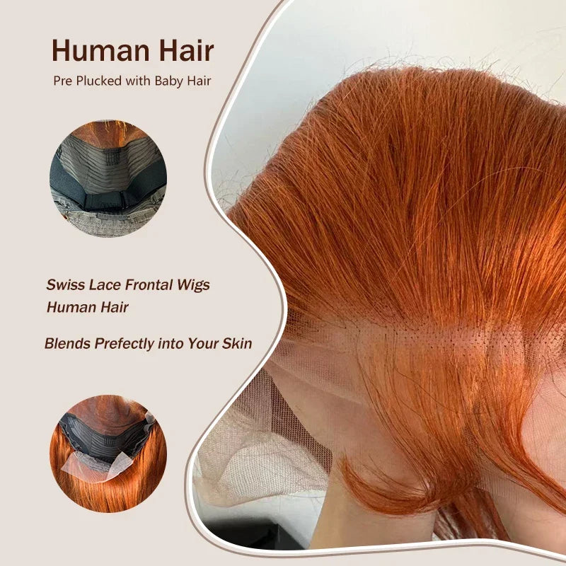 Ginger orange lace front human hair wig by Spacewallart, showcasing vibrant color and natural hair texture.
