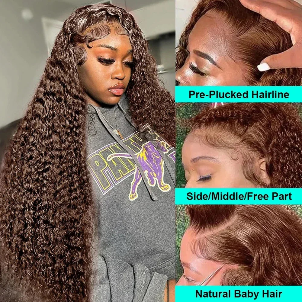 Chocolate brown HD lace frontal human hair wig by Spacewallart with natural straight hair and a realistic lace front.