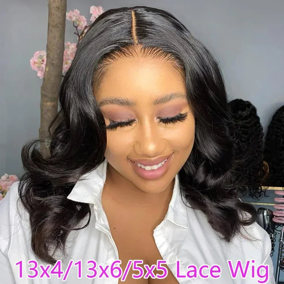 Body Wave Bob Wig by Spacewallart featuring natural-looking hair with soft waves and a sleek bob cut.