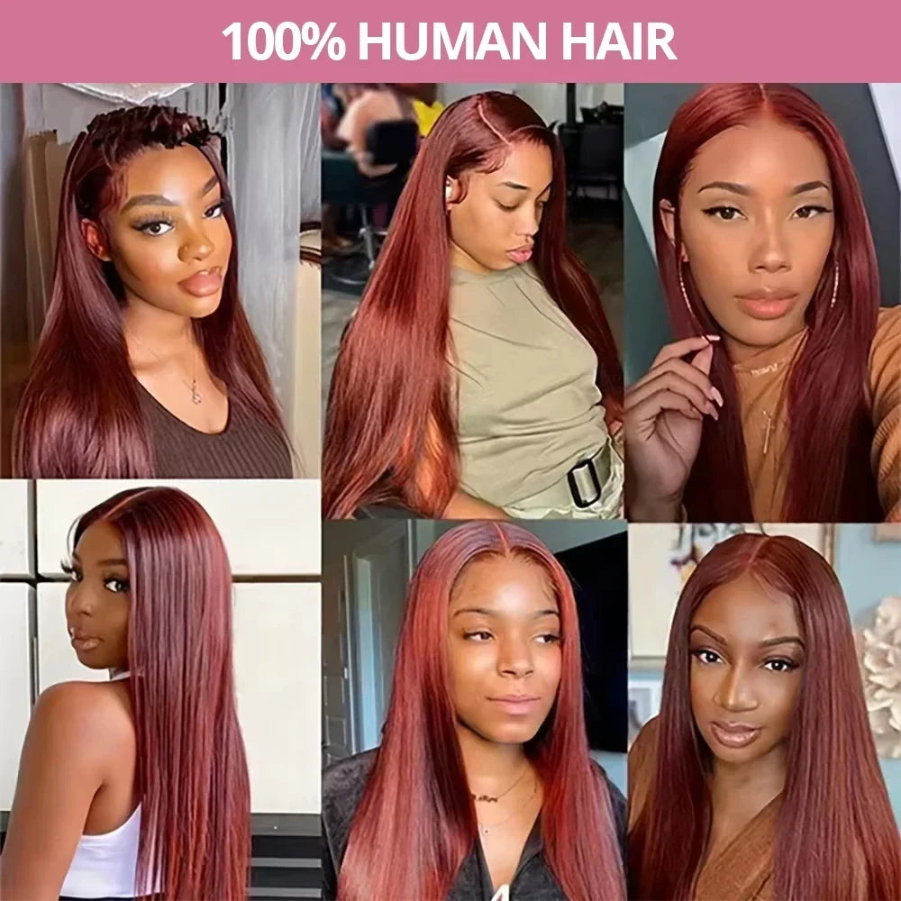 Chocolate brown bone straight human hair wig by Spacewallart, showcasing sleek, smooth hair with natural shine and straight style.