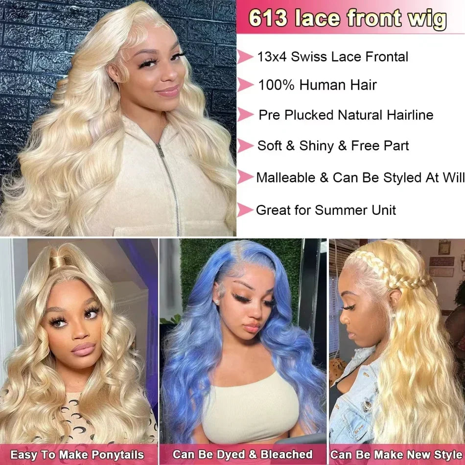 Brazilian blonde human hair wig with pre-plucked hairline from Spacewallart, showcasing transparent lace and natural styling.