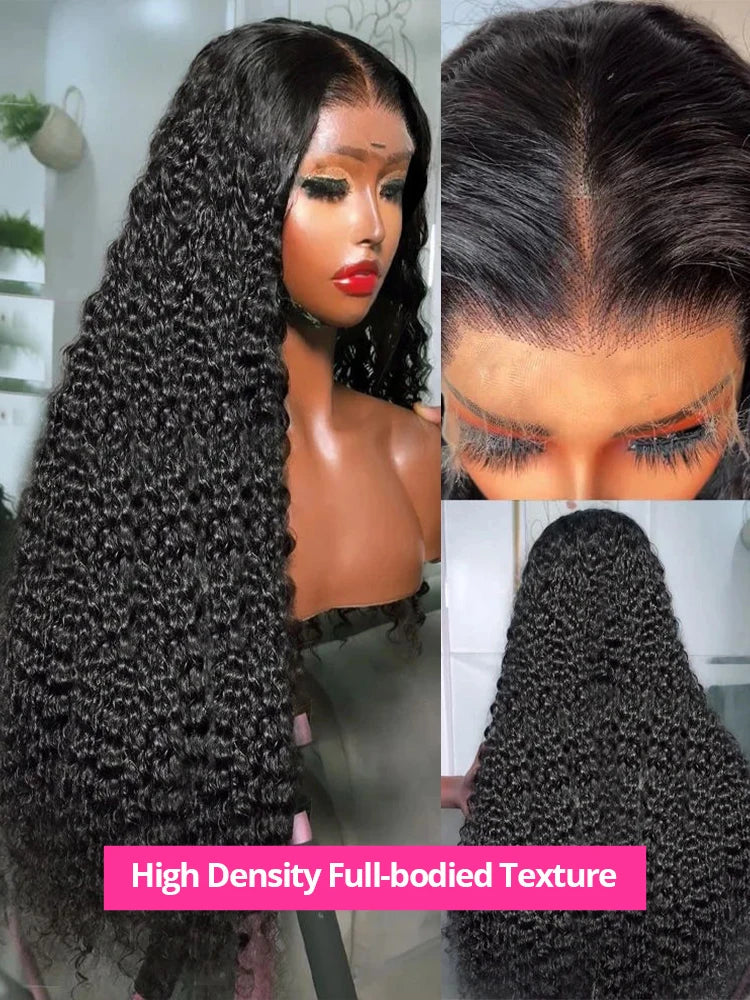 High density loose deep wave HD lace wig by Spacewallart, showcasing natural deep wave texture and transparent lace for a seamless finish.