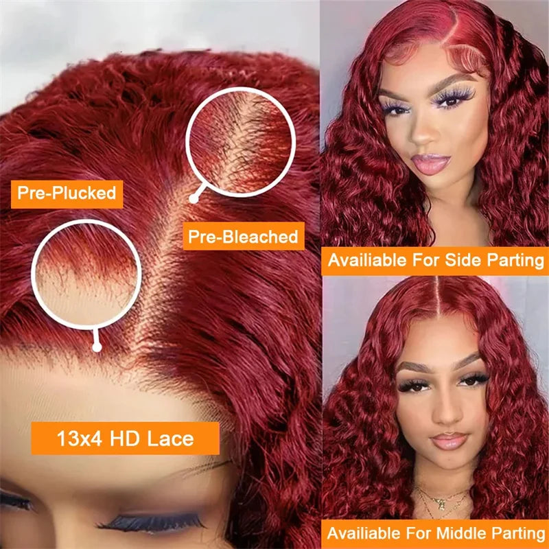 Burgundy HD lace frontal human hair wig by Spacewallart, showcasing natural hair texture and lace frontal for a seamless look