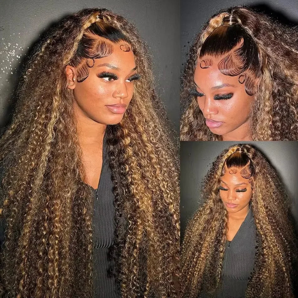 Highlight human hair curly wig from Spacewallart with vibrant colored, voluminous curls for a bold, stylish look.