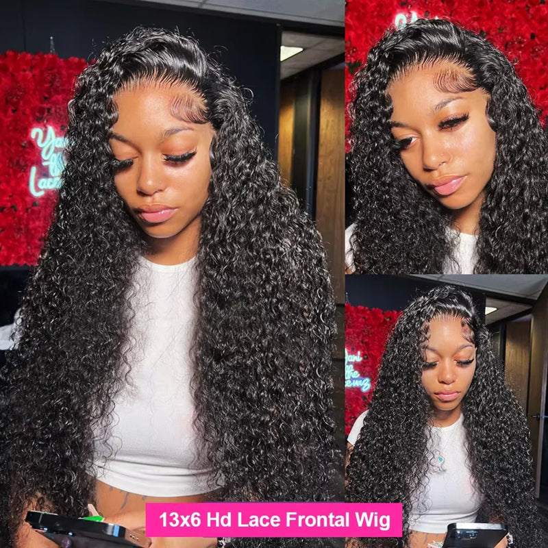 Lace front human hair curly wig by Spacewallart with voluminous, natural-looking curls and a lace front for seamless styling.