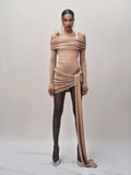 Spacewallart Wrapped in Merino knitted set, cozy winter apparel featuring a soft, textured wool fabric in natural tones.