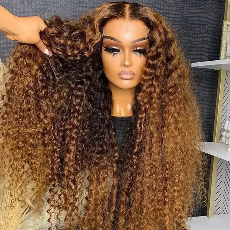 Highlight Human Hair Colored Curly Wig by Spacewallart featuring vibrant, curly hair with natural highlights and a stylish cut.