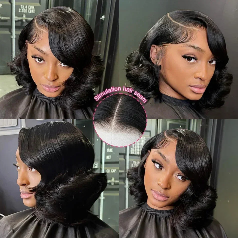 Body Wave short human hair wig by Spacewallart featuring natural waves and a stylish short length for versatile styling.