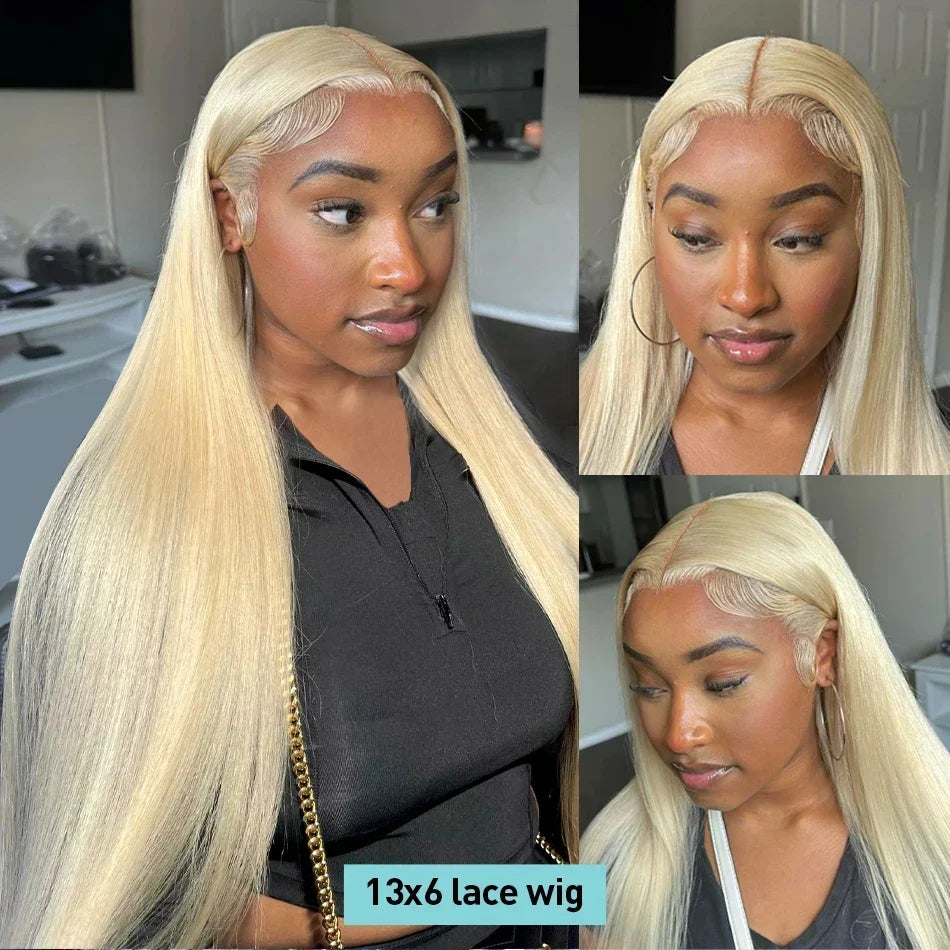 Blonde lace front human hair wig by Spacewallart with natural hair texture and intricate lace detailing.