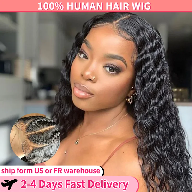 Spacewallart glueless deep wave human hair wig showcasing natural deep wave curls and realistic hair texture.