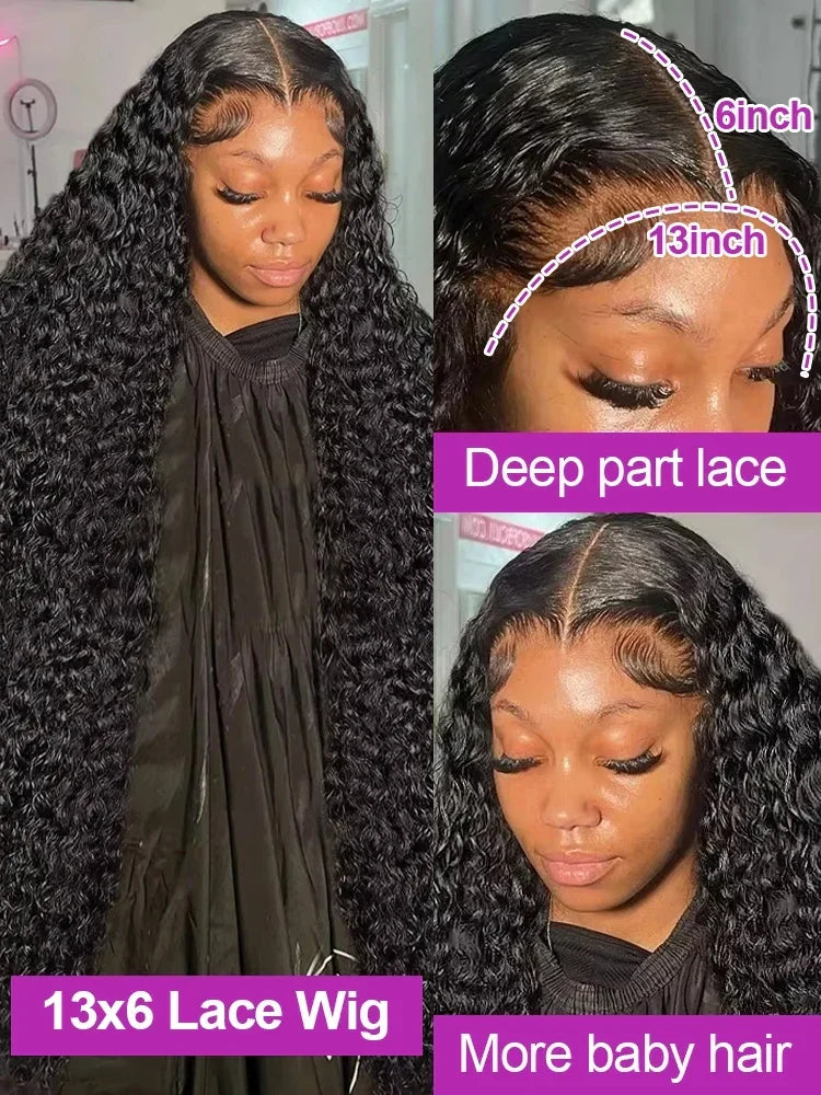 Spacewallart water wave lace front curly wig showcasing lush, voluminous water wave curls and natural-looking lace front for a seamless fit.