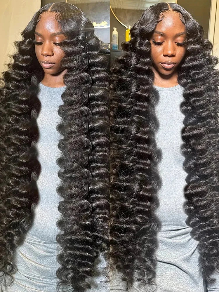 Loose deep wave human hair wig by Spacewallart features natural-looking, flowing deep wave texture on a full lace cap.