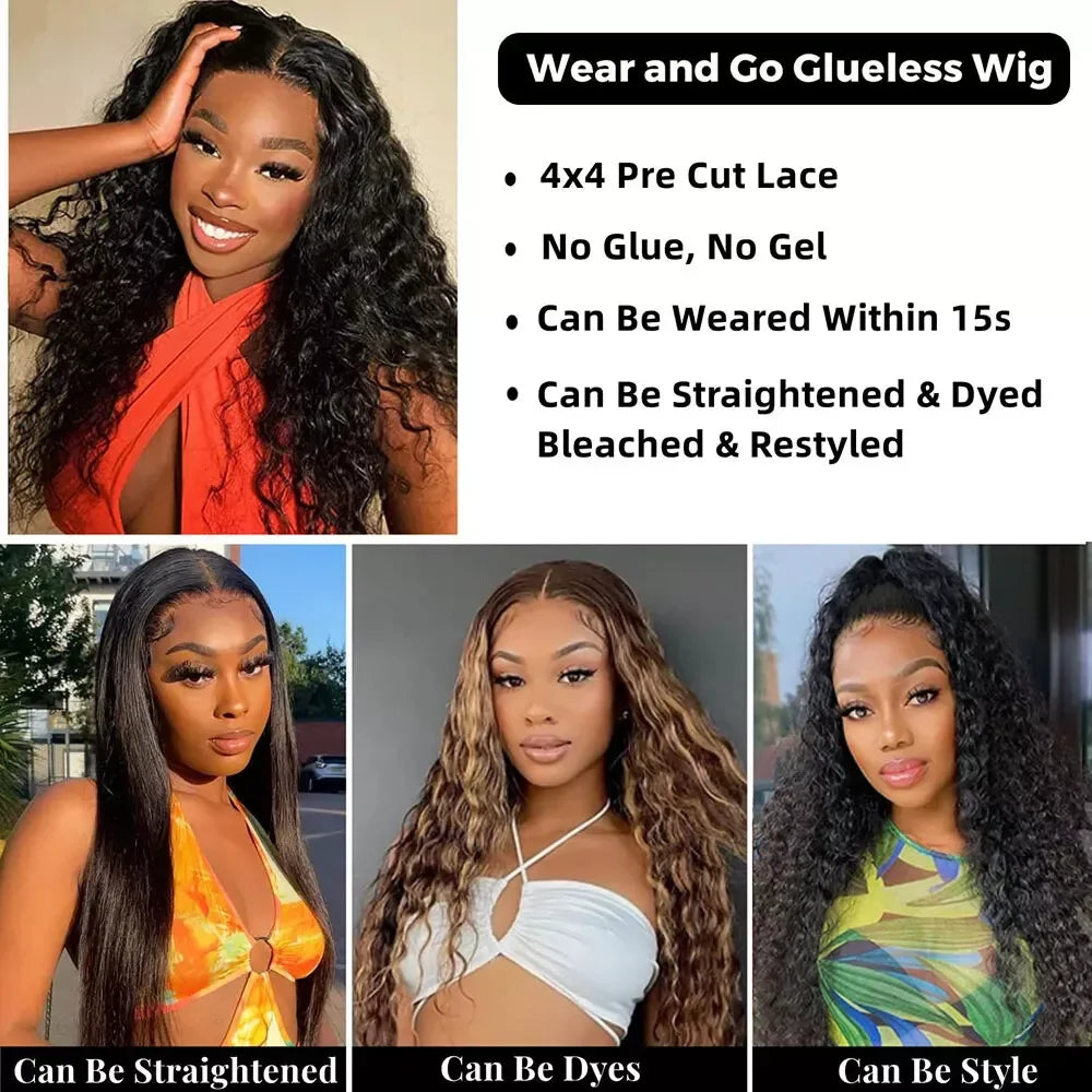 Deep wave glueless wig by Spacewallart featuring natural dark hair with soft, flowing waves and a natural hairline.