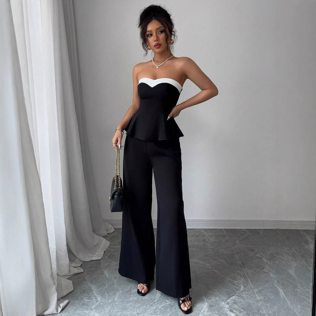 Spacewallart off-the-shoulder vest and wide-leg trousers set, stylish apparel with a relaxed fit and fashionable design.