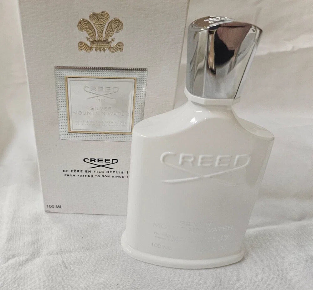 Creed Silver Mountain Water Eau de Parfum unisex bottle, 3.3 oz / 100 ml, new in box, elegant fragrance design.