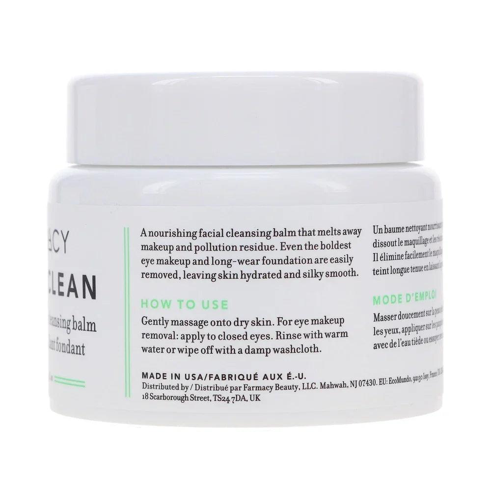 Spacewallart Farmacy Green Clean Makeup Meltaway Cleansing Balm in 3.4 oz jar, creamy green balm for gentle makeup removal and skin cleansing.