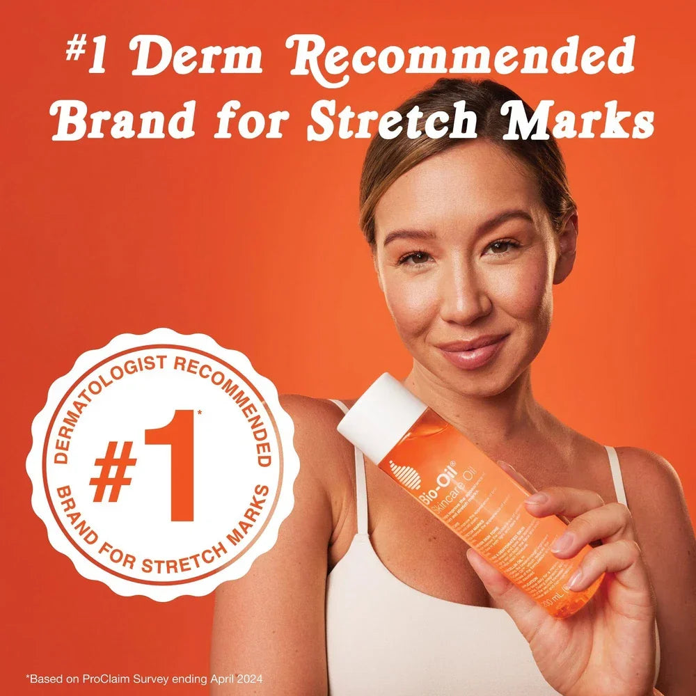 Spacewallart Bio-Oil skincare body oil serum for scars, stretch marks, and skin hydration, shown in a sleek bottle for face and body.