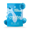 Spacewallart Create Creatine Monohydrate Gummies in blue raspberry flavor, 90 count, sealed bottle with colorful gummies visible.