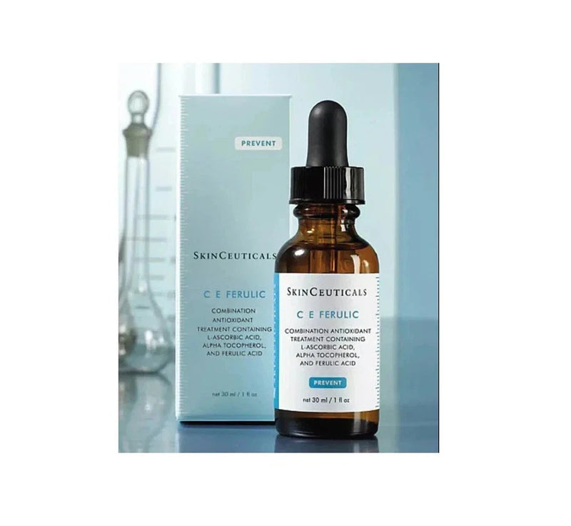 SkinCeuticals Phloretin CF Vitamin C antioxidant serum in a 1 oz bottle, with a sleek design and clear labeling.