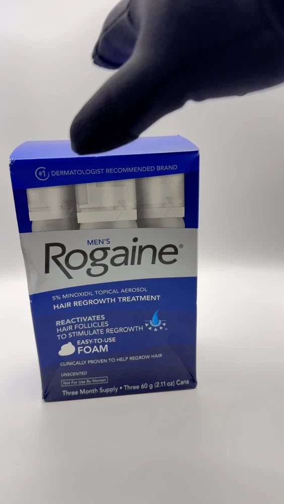Men's Rogaine 5% Minoxidil foam by Spacewallart, extra strength hair growth treatment in a 60g can for men.