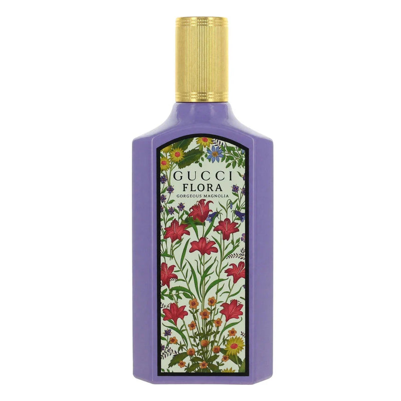 Gucci Flora Gorgeous Magnolia Eau de Parfum for Women in 3.3 oz bottle, featuring floral fragrance and elegant packaging.
