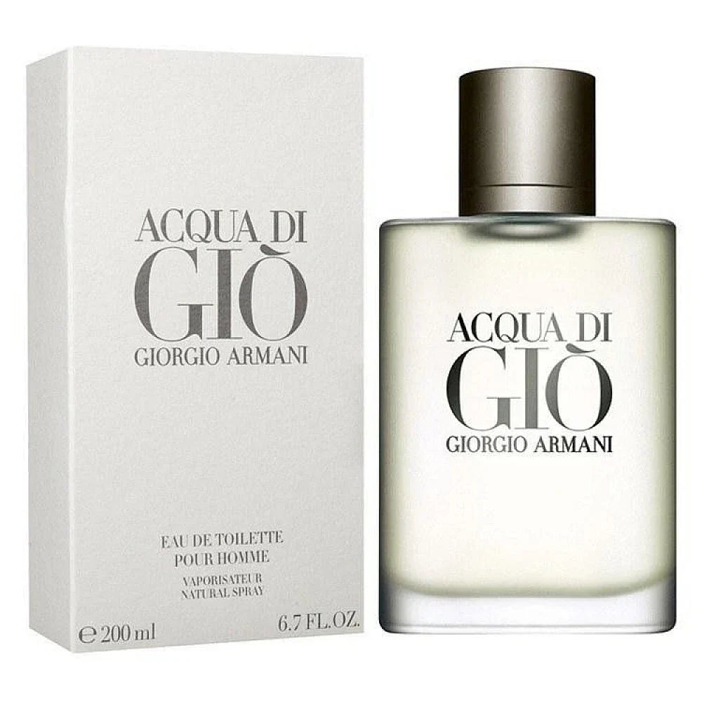 Giorgio Armani Acqua Di Gio Eau de Toilette for Men in 6.7 oz bottle, featuring sleek packaging and Armani branding.