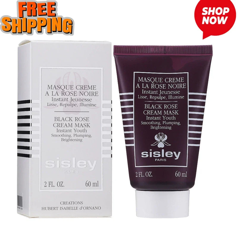 Sisley Paris Black Rose Cream Mask for instant youth, 2 oz, in sealed packaging, featured on a beauty product display.