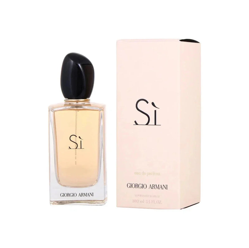 Giorgio Armani Si Eau de Parfum for Women in 3.4 oz bottle, new in box, with elegant perfume bottle and packaging details.