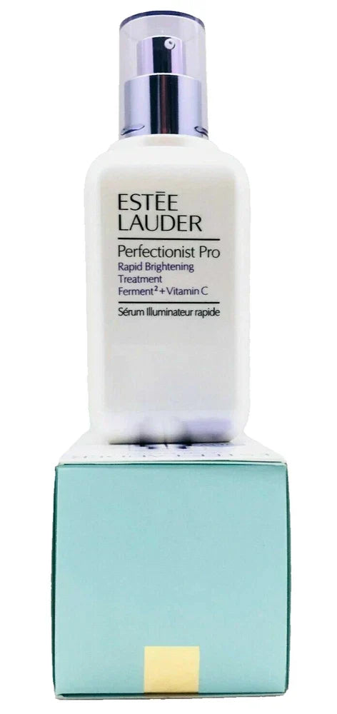 Estée Lauder Perfectionist Pro Rapid Brightening Treatment with Vitamin C in a 3.4 oz bottle, shown with sleek packaging and bright design.