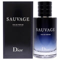 Christian Dior Sauvage Eau de Parfum for Men bottle with 3.4 oz size, sleek design, and dark-colored packaging.