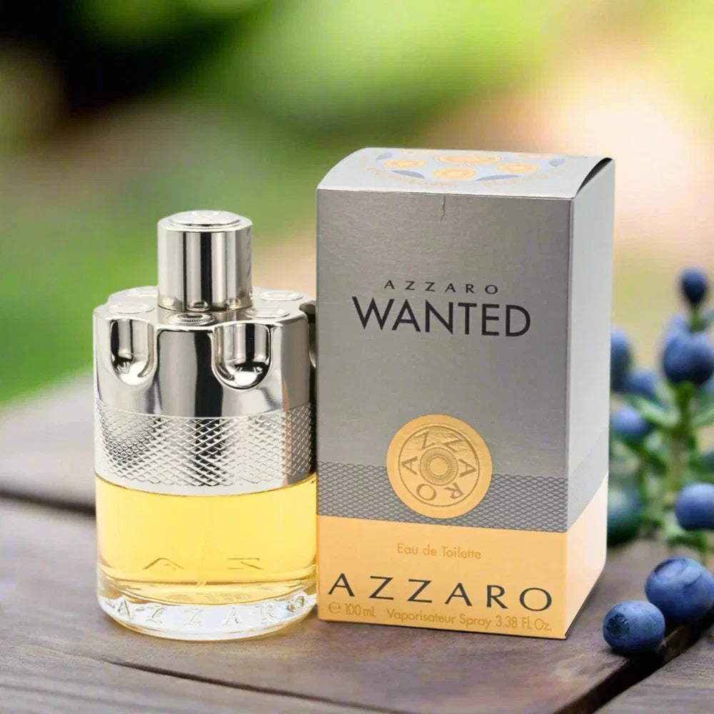 Azzaro Wanted Eau de Toilette for Men in 3.4 oz bottle, featuring the sleek box design, displayed by Spacewallart.