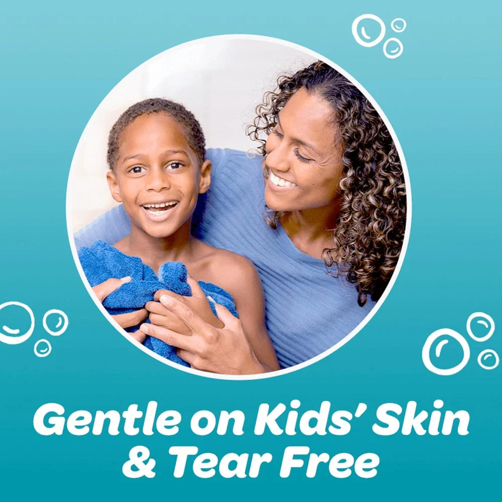 Spacewallart Dial Kids All-in-One Hair, Body Wash & Bubble Bath with Peach scent in a 32 fl oz bottle, tear-free and gentle for children.